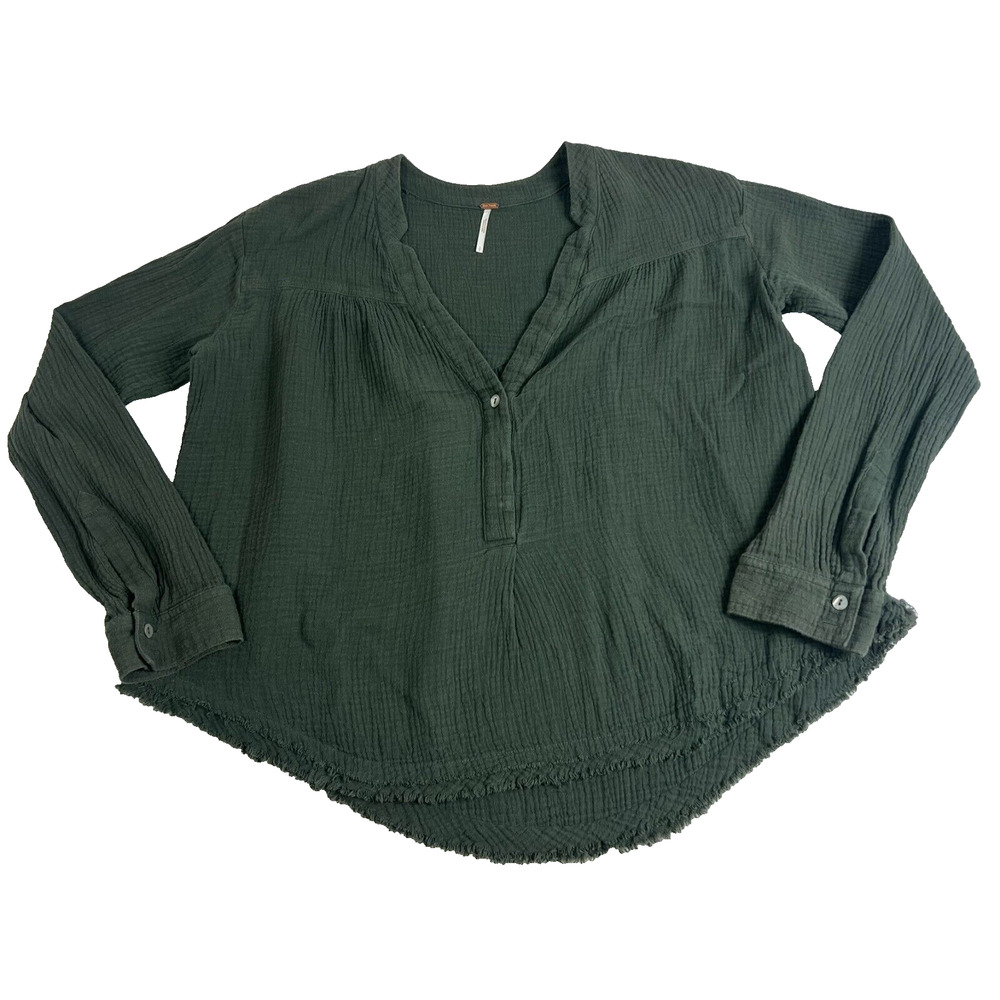 Free People Top Womens S Gray Gauze Changing Horizons Popover Crinkle Top